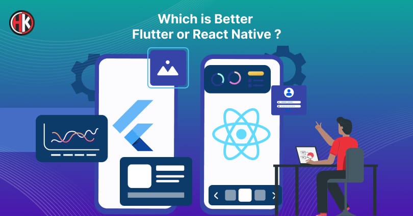A logo of react native and flutter on mobile phone 