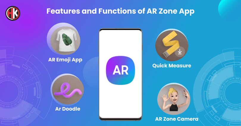 Ar icon on mobile phone with ar zone app features 