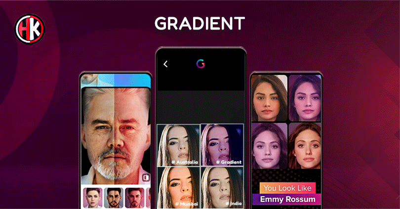Multiple celebrity faces on a mobile phone and you look like  emmy rossum written on it