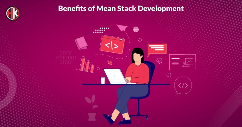 Developer with laptop to create a software on mean stack technology 